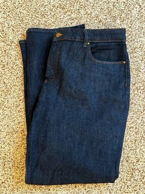 Ann Taylor Women's Dark Blue Straight-Leg Jeans - Slim Jean Curvy Fit